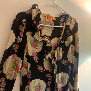 Tory Burch black/floral carmen ruffle top